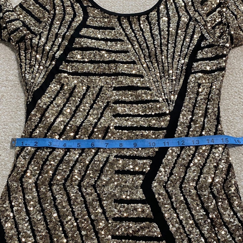 Gold Sequin Bodycon Dress with Black Accents - Picture 12 of 16